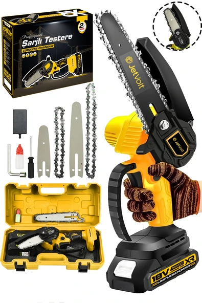JetVolt Profesonel Metal Dişli 18V 1.5Ah Şarjlı Dal Budama Testeresi - Sarı - 1