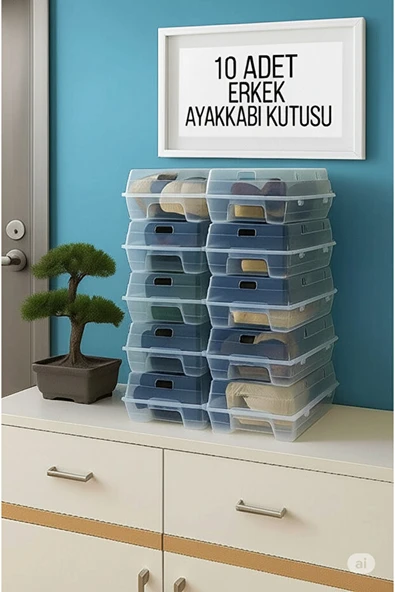 10 Adet Erkek Ayakkabı Saklama Kutusu - Kadın Bot Saklama Kutusu