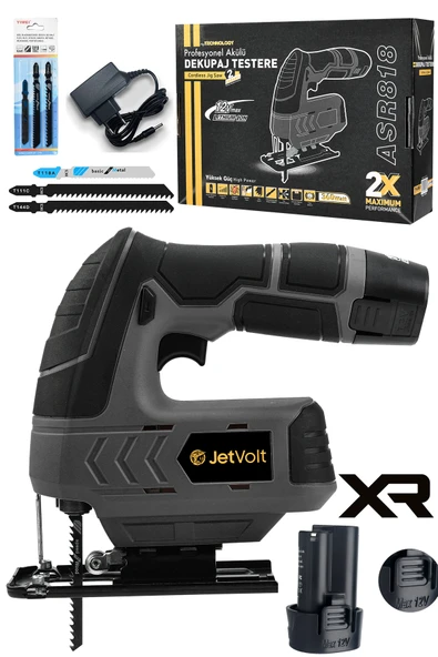 JetVolt Profesyonel Çift Akülü 12 Volt Li-ion Şarjlı Dekupaj Testere - Siyah - 1