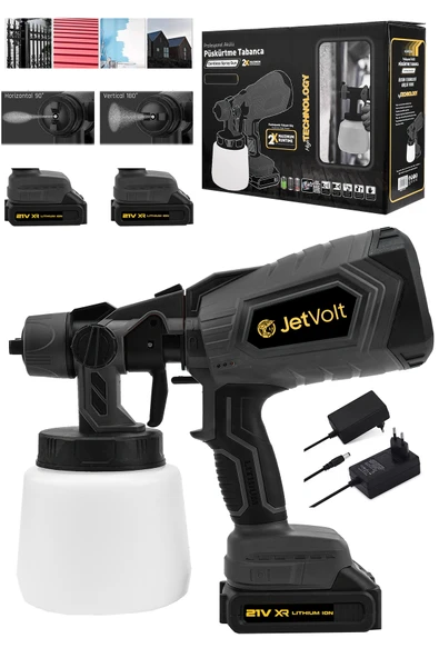JetVolt Yüksek Basınçlı Çift Akülü Sprey Boya Püskürtme Tabancası - Siyah ürün görseli