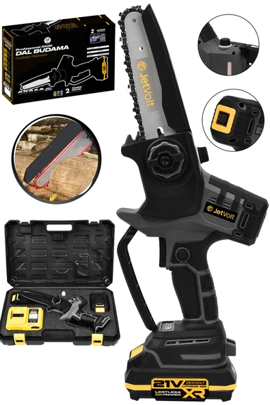 JetVolt 21V Şarjlı 15cmPala Otomatik Yağlamalı Dal Budama Makinesi Testeresi Kesim Motoru - Siyah ürün görseli 1