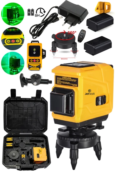 JetVolt 360° 12 Köşe Otomatik Hizalamalı Lazer Metre Hizalama Yeşil Çizgili Lazer Hizalama Su Terazili ürün görseli 1