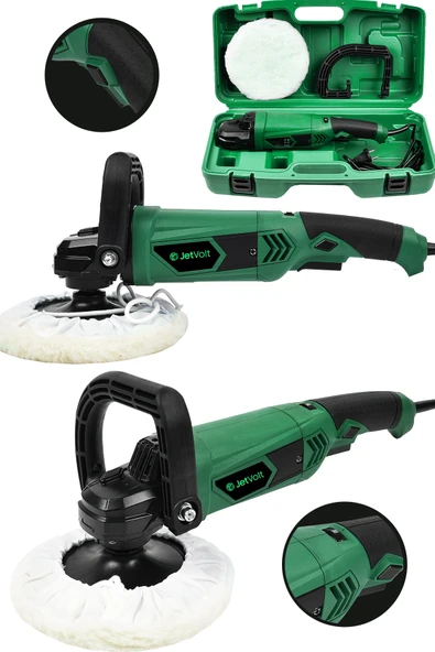 JetVolt Devir Ayarlı Polisaj Makinesi 6 Kademeli Pasta Cila Kiti 1300 Watt 180 mm - Yeşil - 1