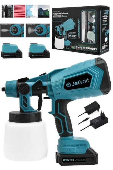 JetVolt Yüksek Basınçlı Çift Akülü Sprey Boya Püskürtme Tabancası - Mavi ürün görseli 1