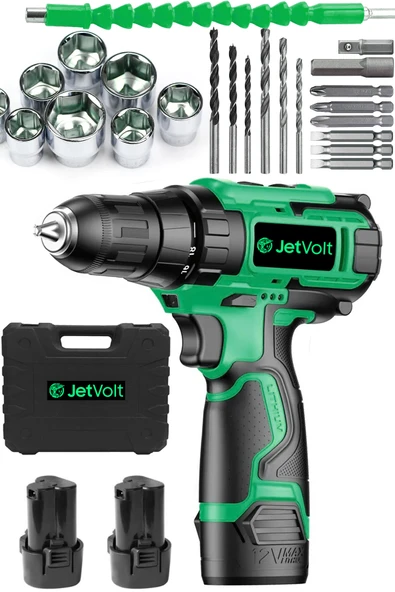 JetVolt 12V 1.5Ah Şarjlı Matkap 24 Parça - Yeşil ürün görseli 1