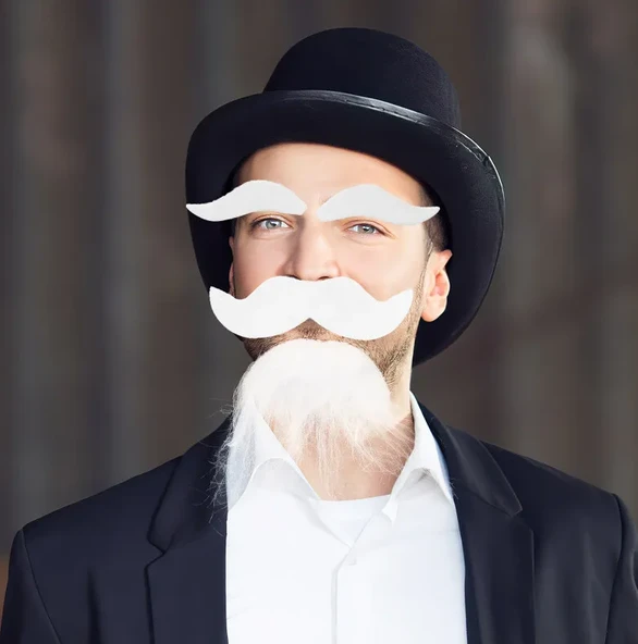 Beyaz Renk Kendinden Yapışkanlı Takma Sakal Bıyık ve Kaş Seti (5250) - 2