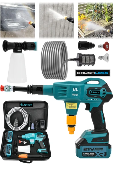 JetVolt 21V Kömürsüz Motor Yüksek Basınçlı Akülü Oto Araba Yıkama Makinesi Şarjlı - Mavi ürün görseli