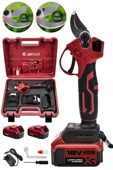 JetVolt Çift Akülü Profesyonel Ağaç Odun Dal Kesme Makinası Şarjlı Budama Makası - Kırmızı ürün görseli 1