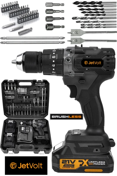 JetVolt 21V Çelik Mandren Kömürsüz Motor Darbeli Şarjlı Matkap - Siyah ürün görseli 1