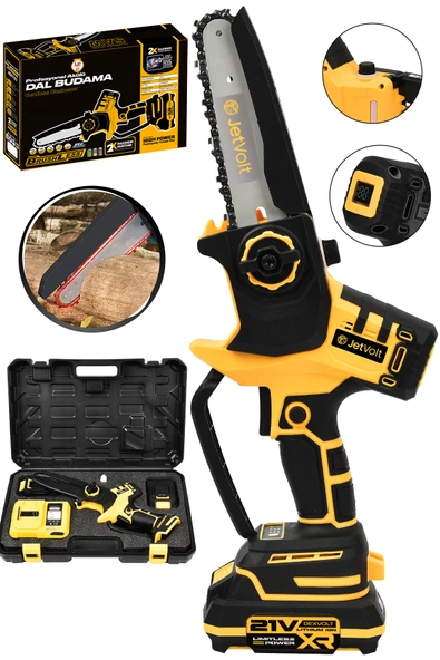 JetVolt 21V Şarjlı 15cmPala Otomatik Yağlamalı Dal Budama Makinesi Testeresi Kesim Motoru - Sarı ürün görseli 1