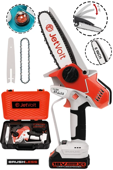 JetVolt Extra Power Kömürsüz Motor Şarjlı El Testeresi Ağaç Odun Dal Kesme Budama Mavi - Kırmızı ürün görseli 1