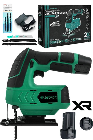 JetVolt Profesyonel Çift Akülü 12 Volt Li-ion Şarjlı Dekupaj Testere - Yeşil - 1