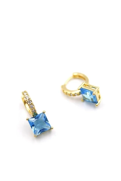 LitaeTrend Kare Taşlı Küpe - Turkuaz - Resim 2