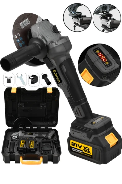 JetVolt Profesyonel 21V 2.0Ah Çift Akülü 10 Pilli Kömürsüz Şarjlı 125mm Avuç Taşlama - Siyah - 1