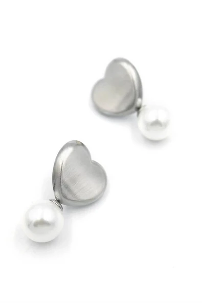 LitaeTrend İnci Kalp Küpe - Gümüş ürün görseli 1