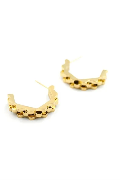 LitaeTrend Tırtıklı Beşgen Çelik Küpe - Altın ürün görseli 1