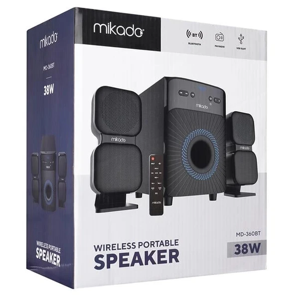 Mikado MD-360BT 2+1 38W BT/AUX/USB/FM/LED Ekran Multimedia Speaker Ev Sinema Sistemi - 3