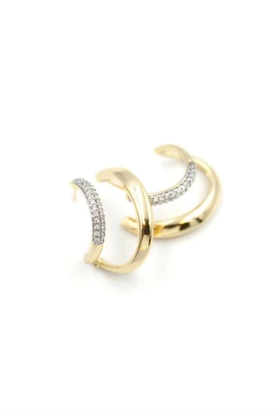 LitaeTrend Taşlı Halka Küpe - Altın - Resim 2