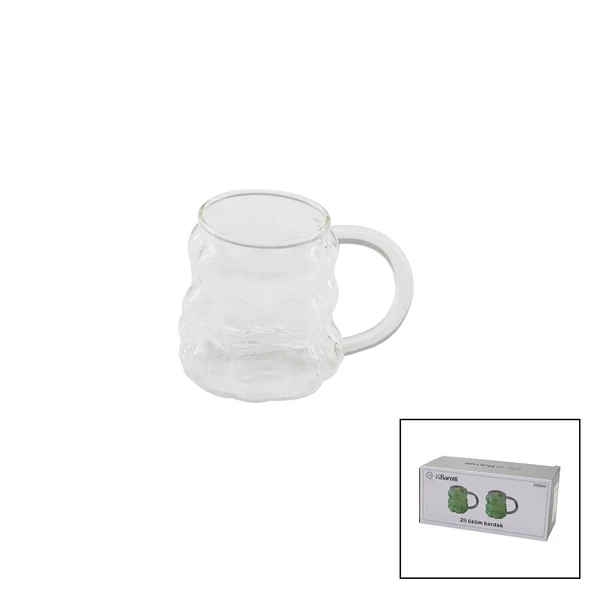 2PCS ÜZÜM - KABARCIKLI KULPLU CAM BARDAK TERMİSİL - ISIYA DAYANIKLI BOROSİLİKAT350ML (5250)