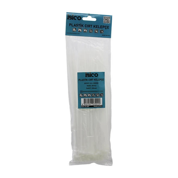 100PCS BEYAZ   3.6X250MM  PLASTİK CIRT KELEPÇE (5250)