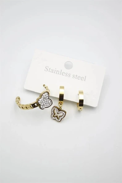 LitaeTrend 3'lü Kelebek Küpe - Altın ürün görseli 1