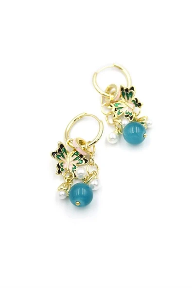 LitaeTrend Boncuklu Kelebek Küpe - Pembe - Resim 2