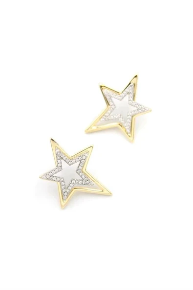 LitaeTrend Taşlı Yıldız Küpe - Altın - Resim 2