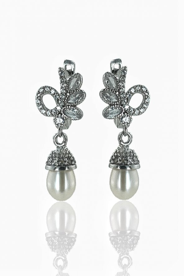 Yeni Model Markiz Zirkon İnci 925 Gümüş Küpe