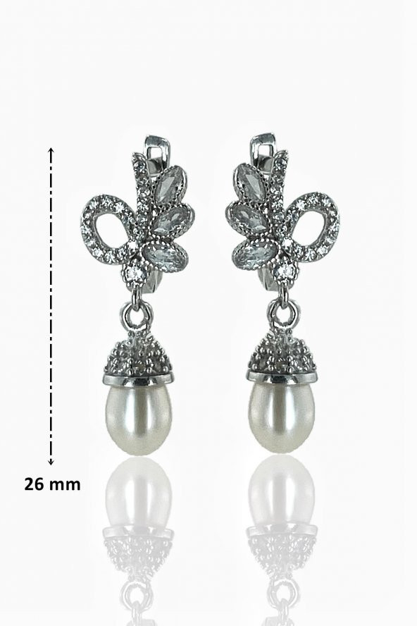 Yeni Model Markiz Zirkon İnci 925 Gümüş Küpe - 3