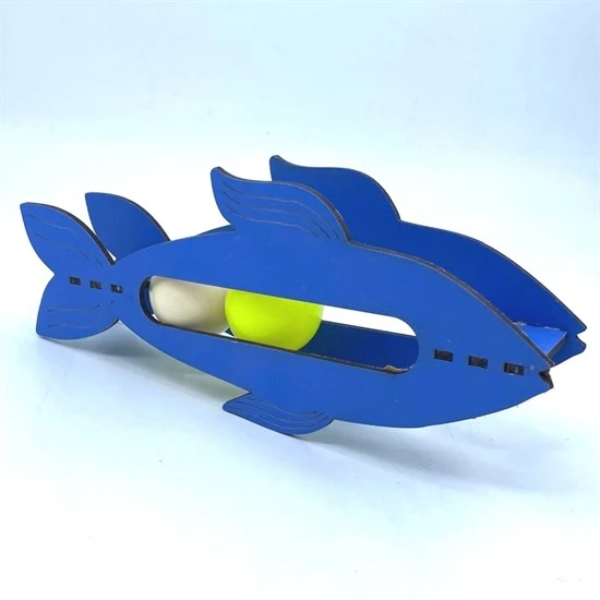 Kediler İçin Ahşap 2 Toplu Eğimli  Sevimli Balık Şeklinde Eğitim Amaçlı Oyuncak (5250) - 4