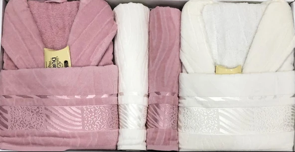 Durul Kadife Jakarlı Pamuklu 8 Parça Aile Bornoz Seti - Resim 3