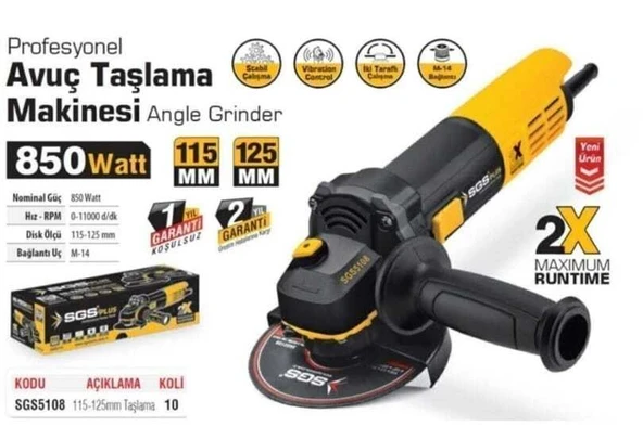 Sgs 5108 Profesyonel 115-125mm Avuç Taşlama Makinesi 850 Watt - 2