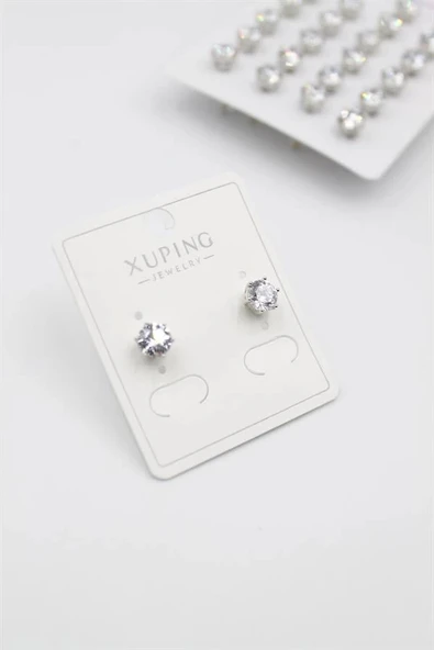 LitaeTrend Büyük Boy Zirkon Taşlı Tektaş  Küpe - Gümüş ürün görseli 1