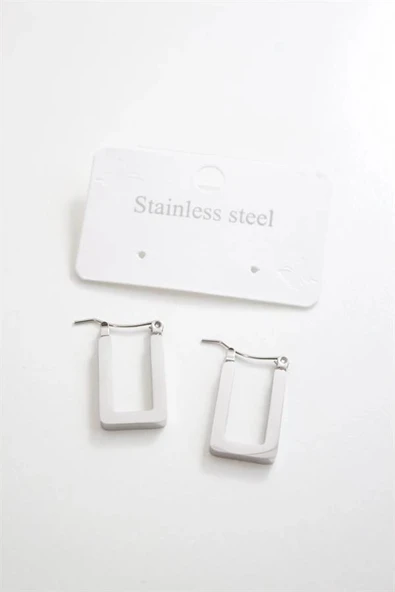 LitaeTrend Dikdörtgen Çelik  Küpe - Gümüş - Resim 2