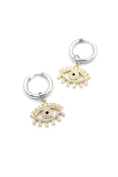 LitaeTrend Zirkon Taşlı Göz Halka Küpe - Altın - Resim 2