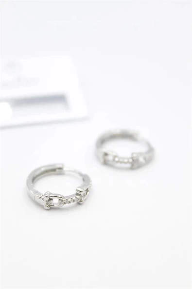 LitaeTrend Taşlı Halka Küpe - Gümüş - Resim 2