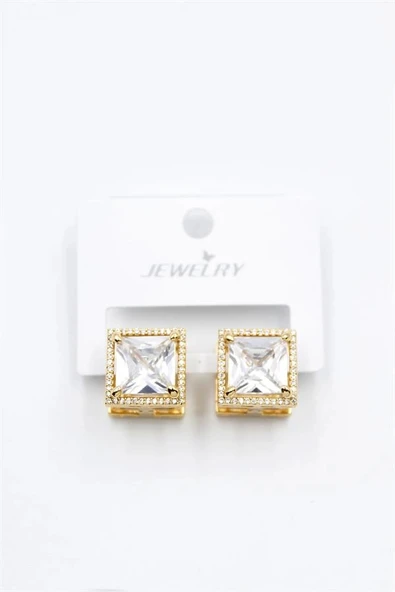 LitaeTrend Kare Taşlı Küpe - Beyaz - Resim 2