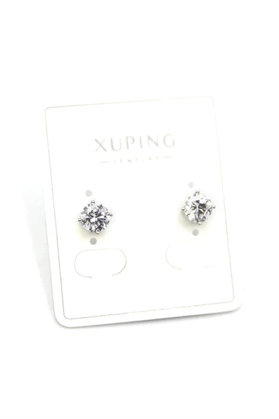 LitaeTrend Büyük Boy Tek Taş Küpe - Gümüş - 2