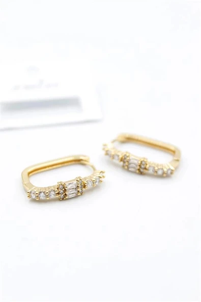 LitaeTrend Dikdörgen Taşlı Küpe - Altın - Resim 2