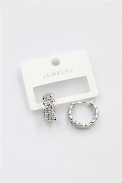 LitaeTrend Taşlı Halka Küpe - Gümüş - Resim 2