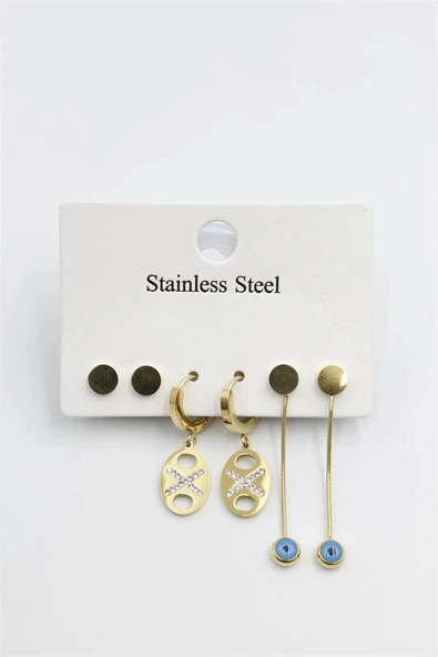 LitaeTrend Çoklu Nazar Küpe - Altın ürün görseli 1