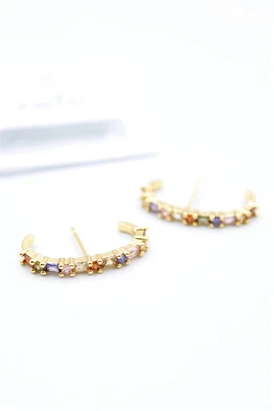 LitaeTrend Taşlı Küpe - Altın - Resim 2