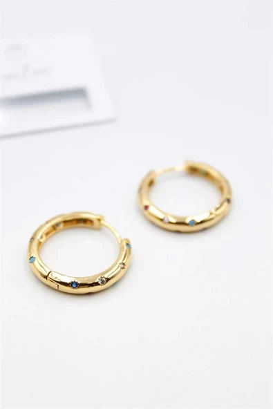 LitaeTrend Taşlı Halka Küpe - Altın - Resim 2