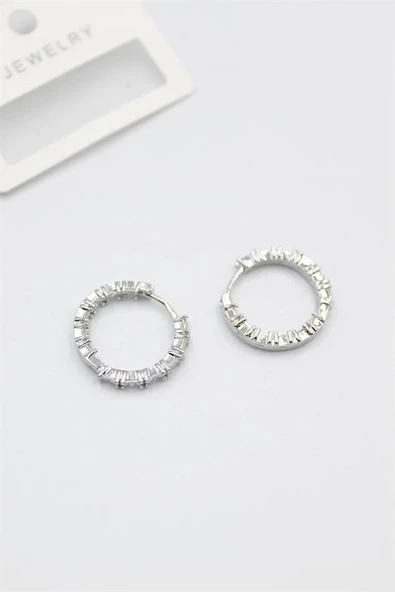 LitaeTrend Baget Taşlı Küpe - Beyaz ürün görseli