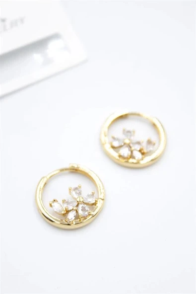 LitaeTrend Taşlı Çiçek Küpe - Altın ürün görseli 1