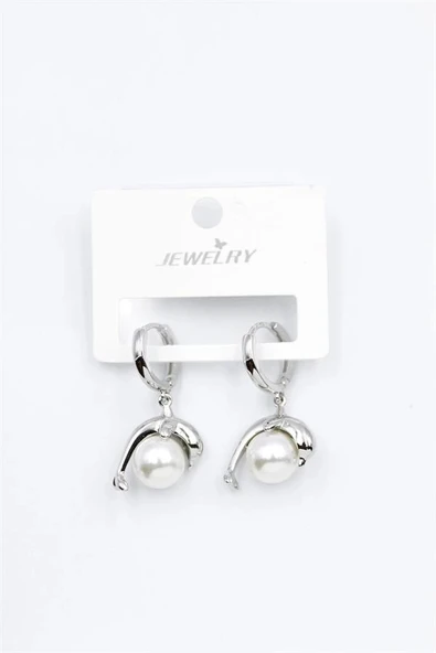 LitaeTrend İncili Yunus Küpe - Gümüş - Resim 2