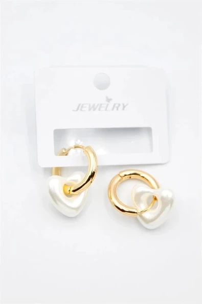 LitaeTrend İnci Kalp Küpe - Altın - Resim 2