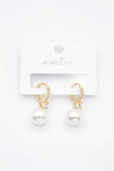 LitaeTrend Taşlı İnci Küpe - Altın ürün görseli 1