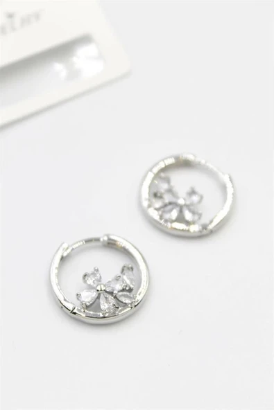 LitaeTrend Taşlı Çiçek Küpe - Gümüş ürün görseli 1