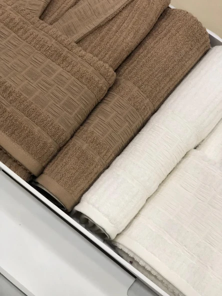 Fiesta %100 Pamuklu Bürümcük Jakarlı 6 Parça Aile Bornoz Seti - 3